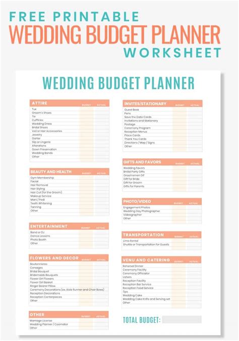 Printable Wedding Budget Breakdown